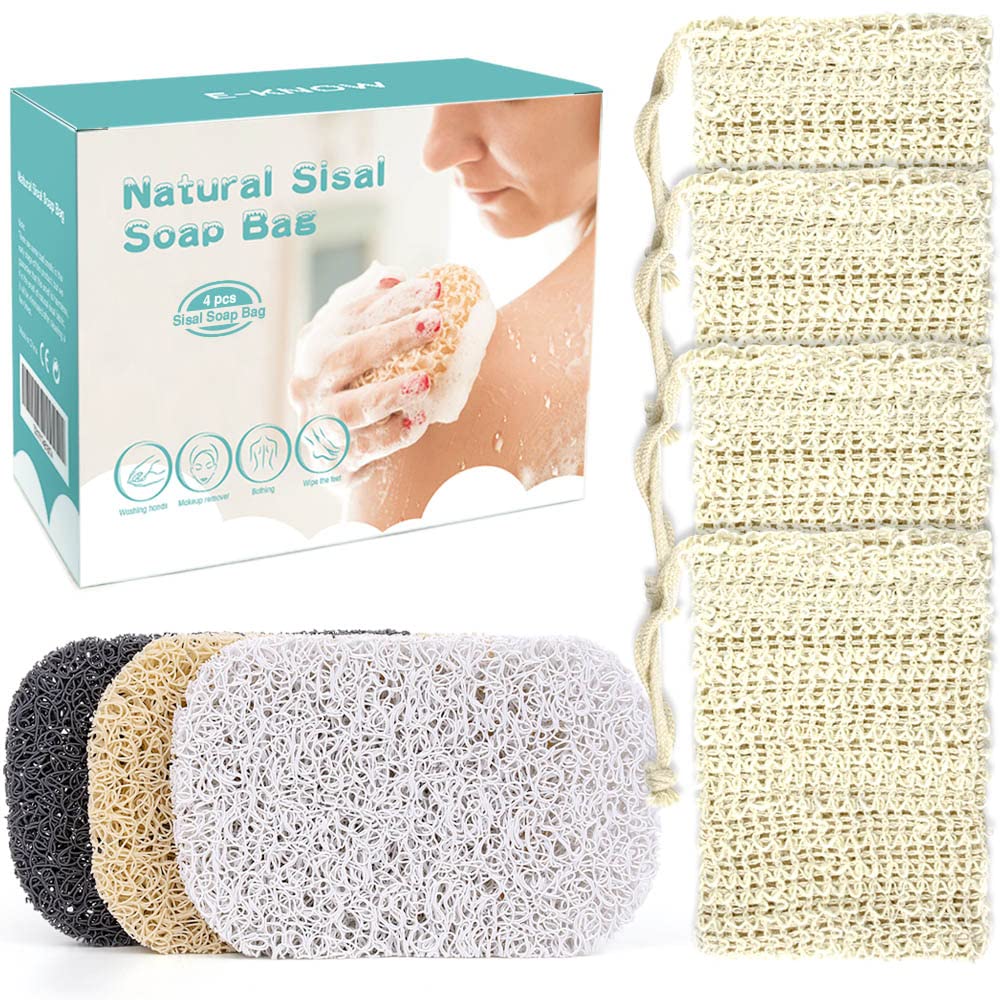 E-Know Soap Saver Pouch 7 Pack - Exfoliating Body Scrubber & Soap Lift Pads For Bath/Shower