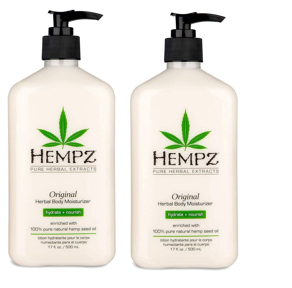 Hempz Original Body Moisturizer, Hemp Seed Oil & Shea Butter, 17 Fl Oz, 2 Pack, Vegan Cream