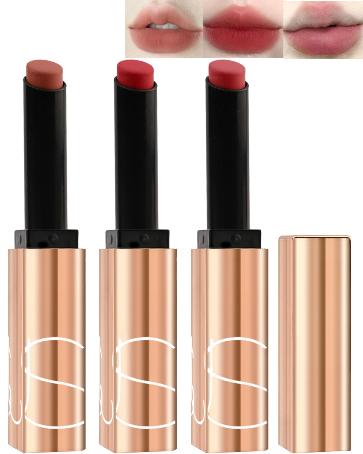 Lysdefeu Matte Lipstick Kit - 3 Pcs Long Lasting Waterproof Lip Crayon & Gloss Set, Nude Pink Ruby Red