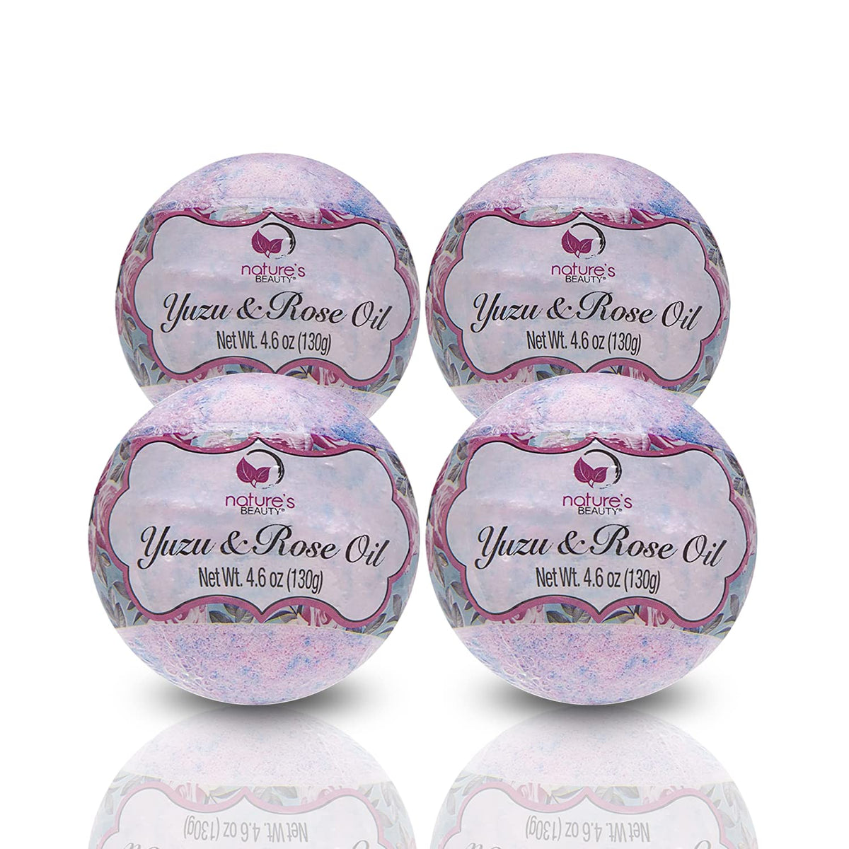 Nature'S Beauty Yuzu & Rose Oil Bath Bombs - 4 Pack, Natural, Luxury Spa, Nourishing 4.6 Oz