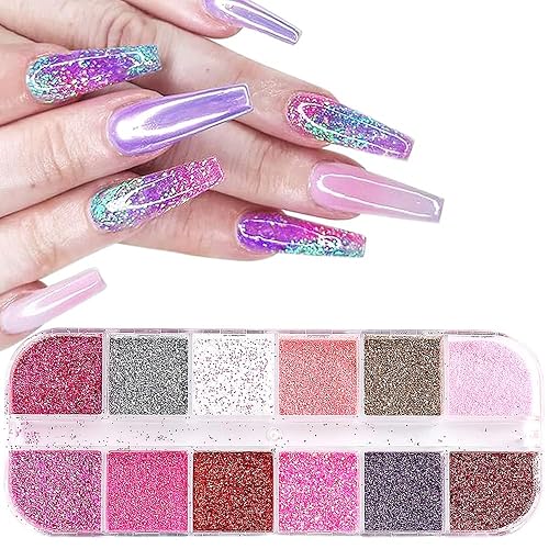 CHANGAR 12 Colors Nail Sequins Glitter Powder for Acrylic Nails & Festival Makeup