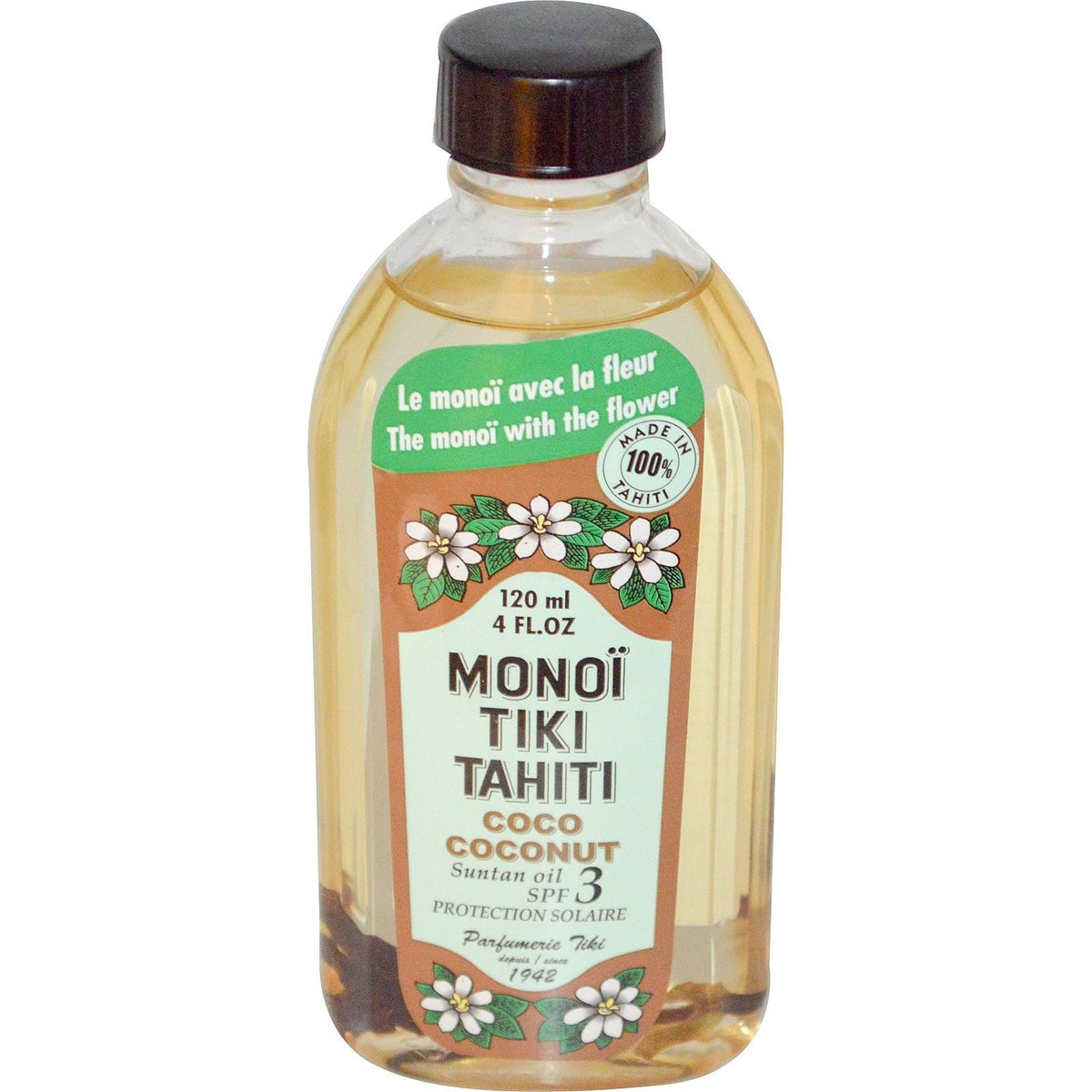 Monoi Tiare Tahiti Coconut Suntan Oil Spf 3 - 4 Fl Oz - Sun Protection & Moisturizing