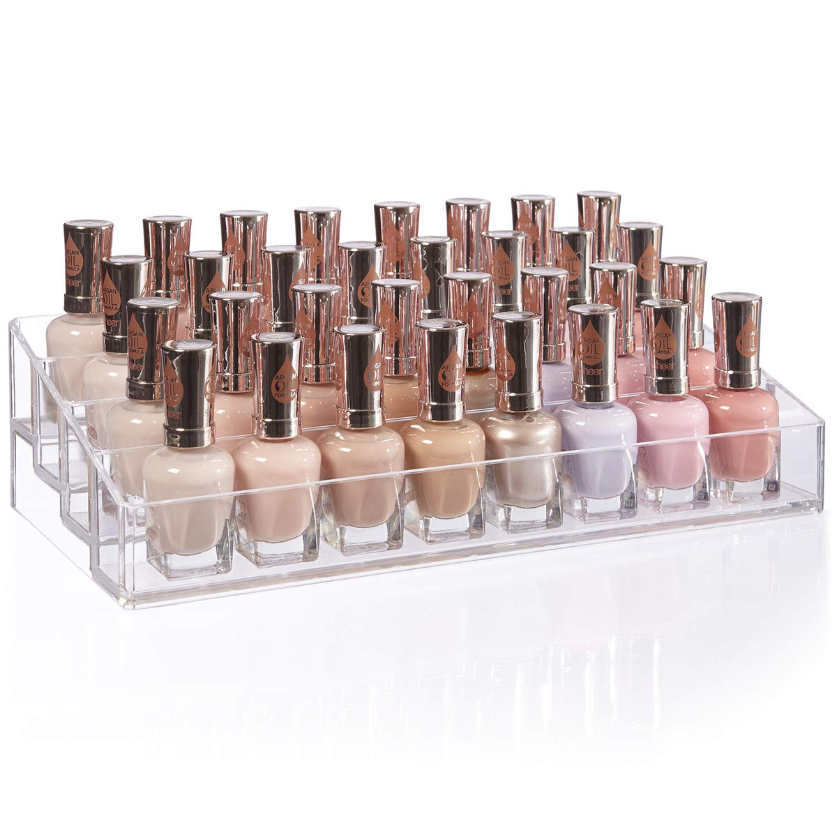 STORi Multi-Level Nail Polish Holder - Clear Plastic Rack for 40 Bottles, 4 Tier Vanity Stand