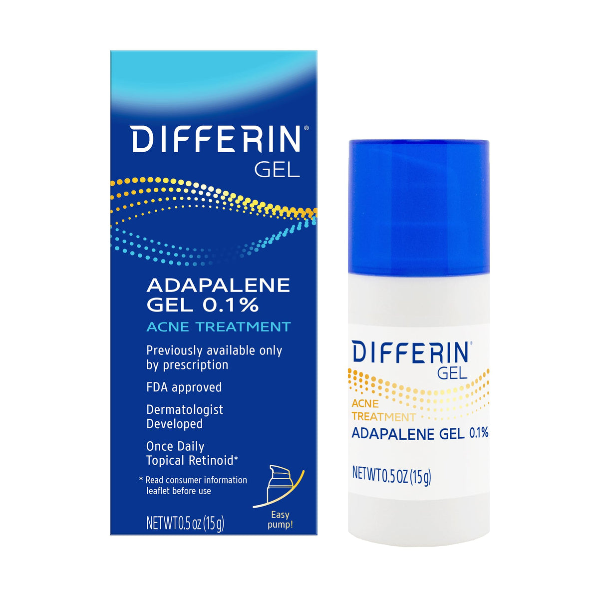 Differin Acne Treatment Gel 15G - 0.1% Adapalene, Gentle Retinoid For Acne Prone Skin