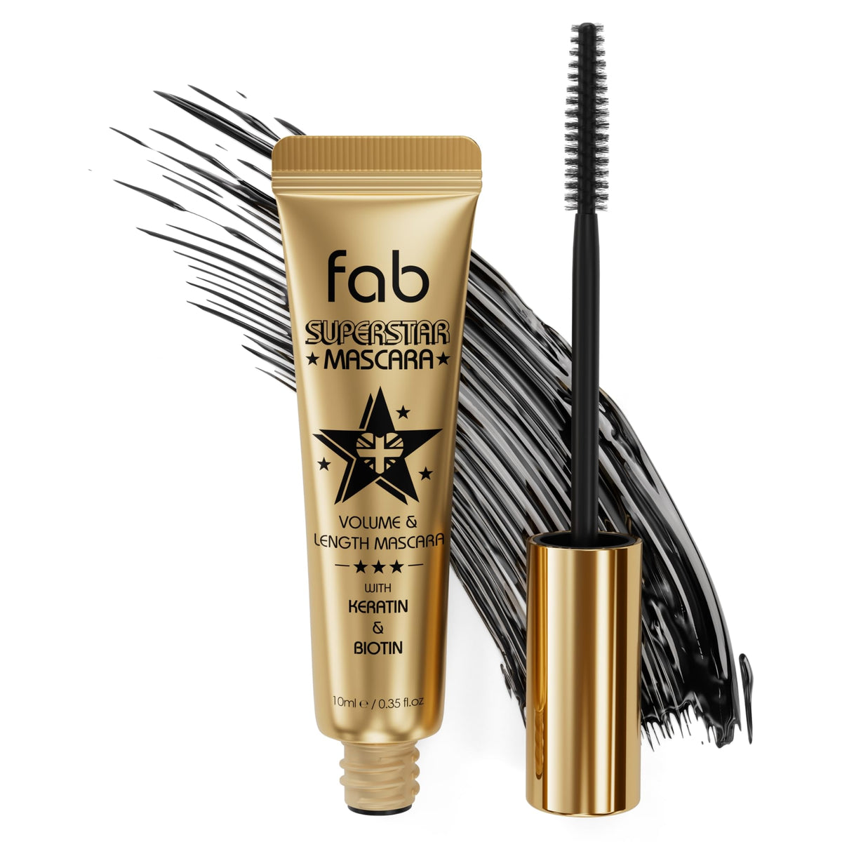 Fab Brows Waterproof Mascara - Volumizing, Lash Lift, Black, Infused With Keratin & Biotin, 10Ml