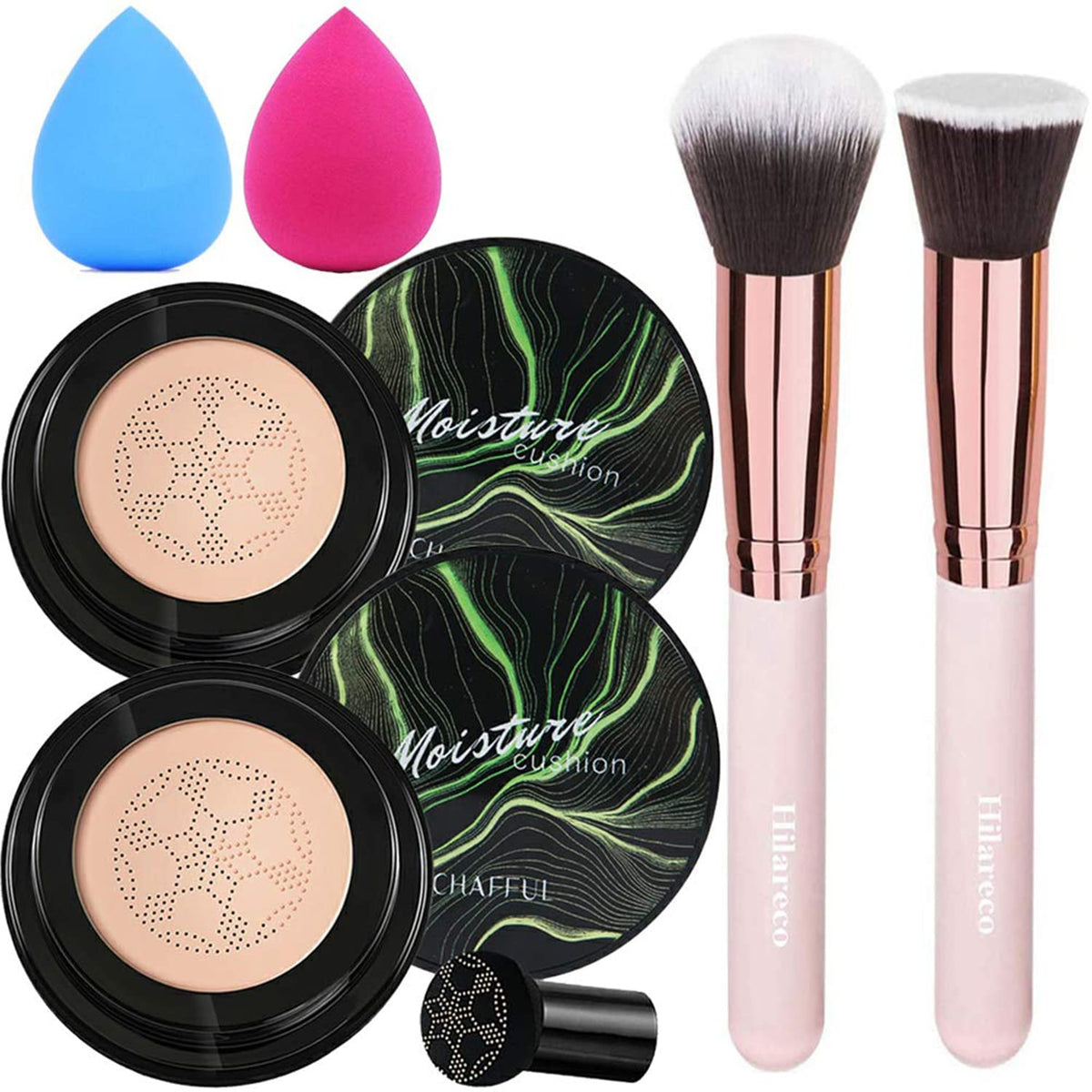 Hilareco 2 PCS Air Cushion CC Cream & Brush Set, Moisturizing Foundation with Sponge - #03 Nude