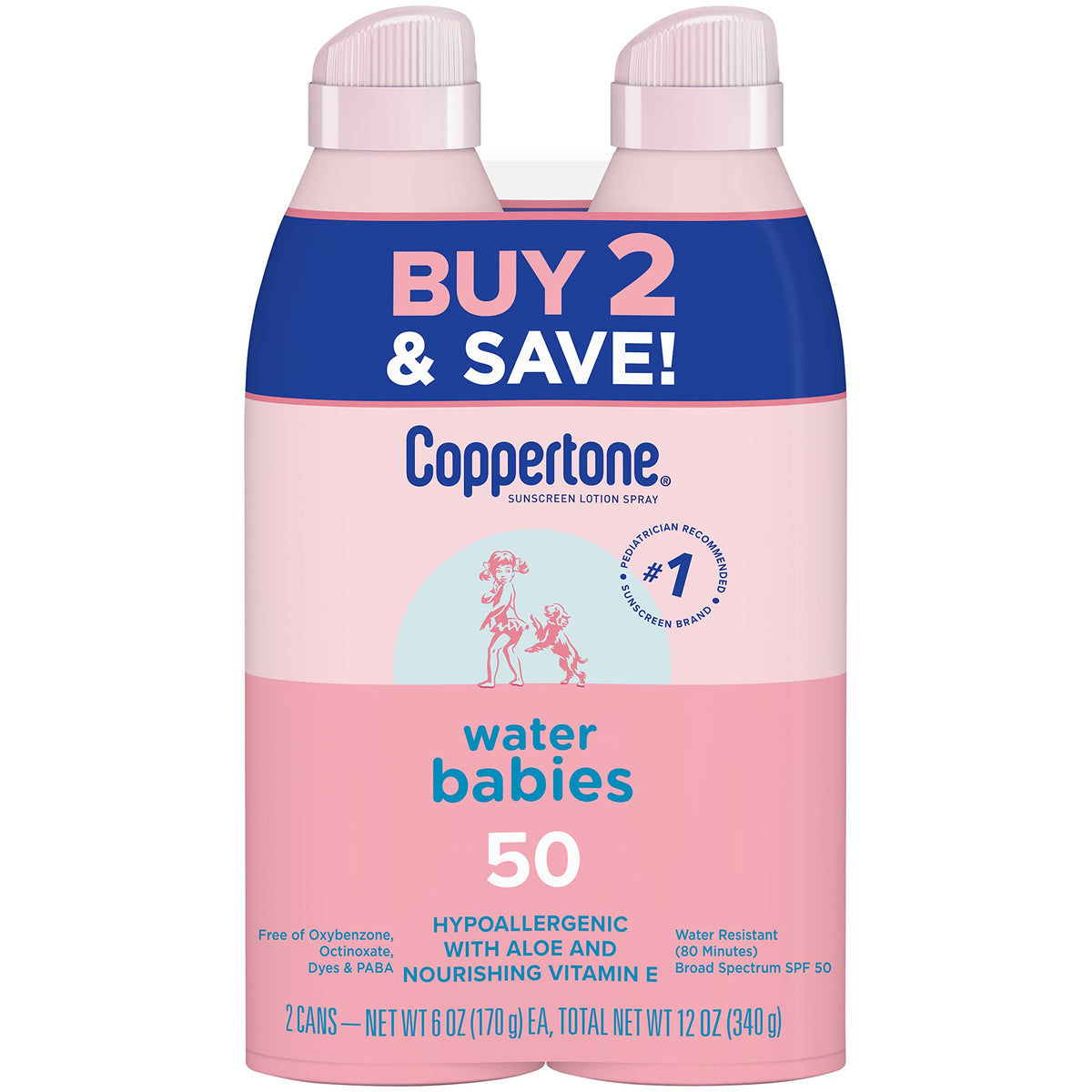 Coppertone Waterbabies Sunscreen Spray, Spf 50, 6 Oz, 2 Pack - Baby Sun Protection