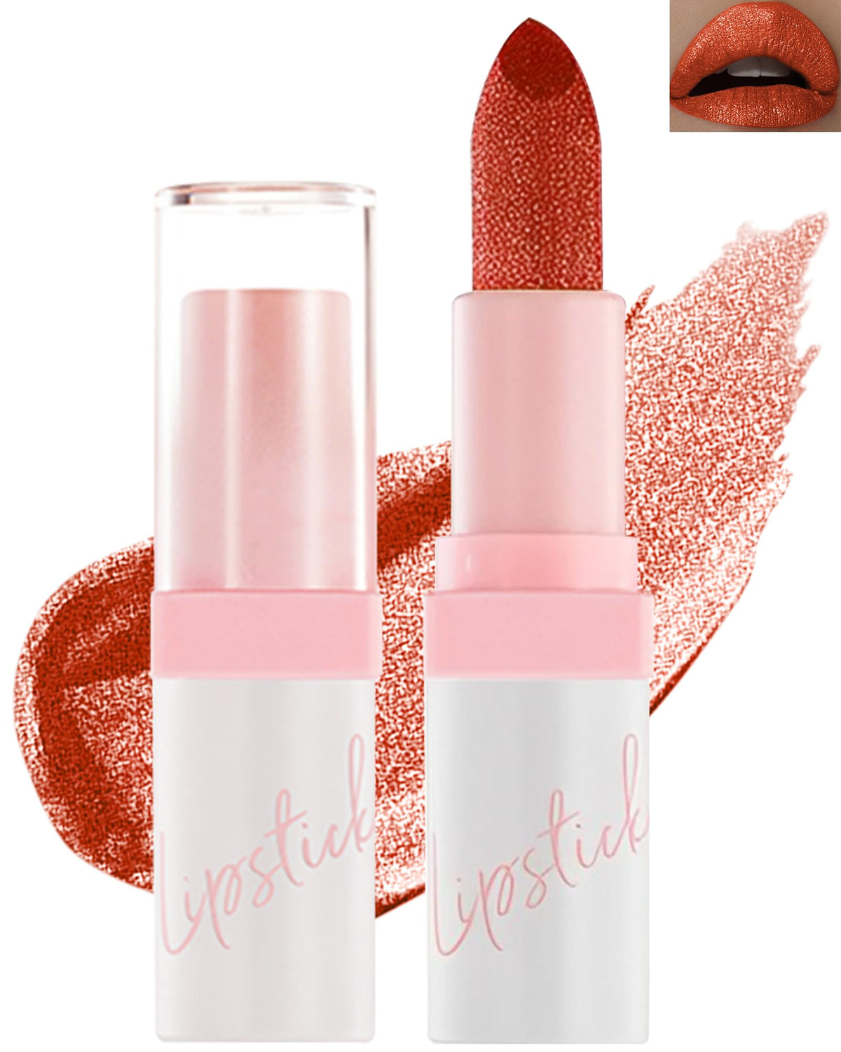 Lysdefeu Diamond Glitter Lipstick - Longlasting Ruby Red Metallic Shimmer, 0.12 Oz