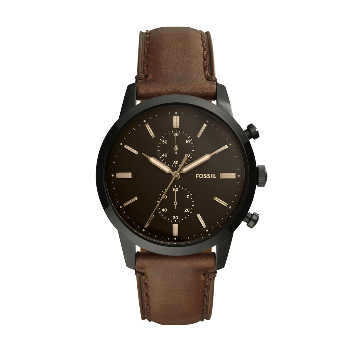 Fossil Townsman Men'S Chronograph Watch - Black & Dark Brown Leather, Stainless Steel Fs5437