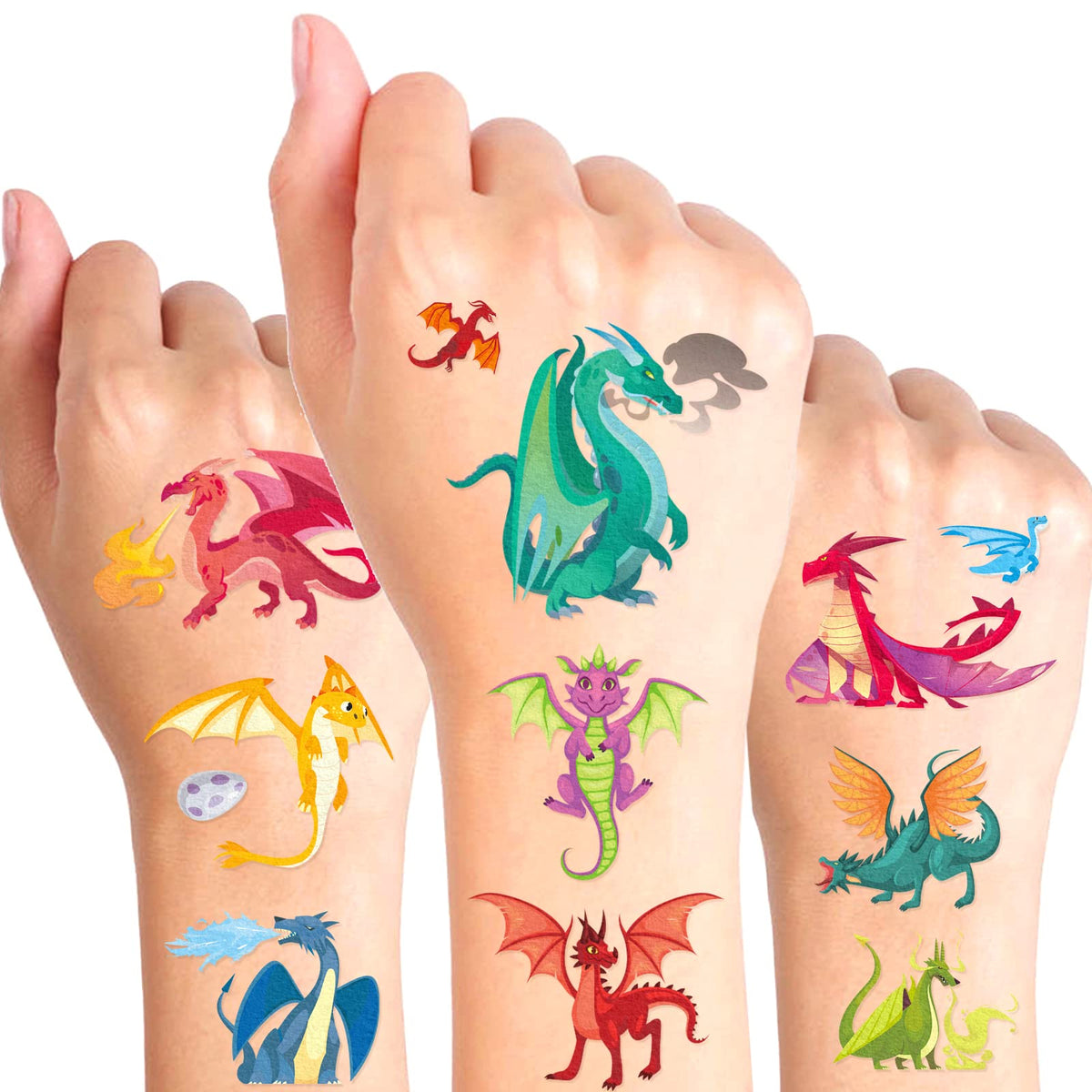 Elsqolro Dragon Tattoos Party Supplies - 355Pcs Waterproof Temporary Stickers For Kids