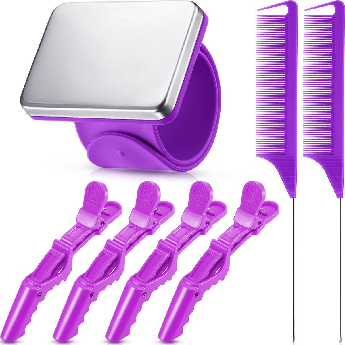 Nuenen 7-Piece Hair Braiding Tools Set, Stainless Steel Comb & Alligator Clips, Purple