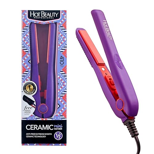 Hot Beauty Mini Ceramic Flat Iron 1/2&quot; - Anti-Frizz, Fast Heating for Curly & Straight Hair, Violet