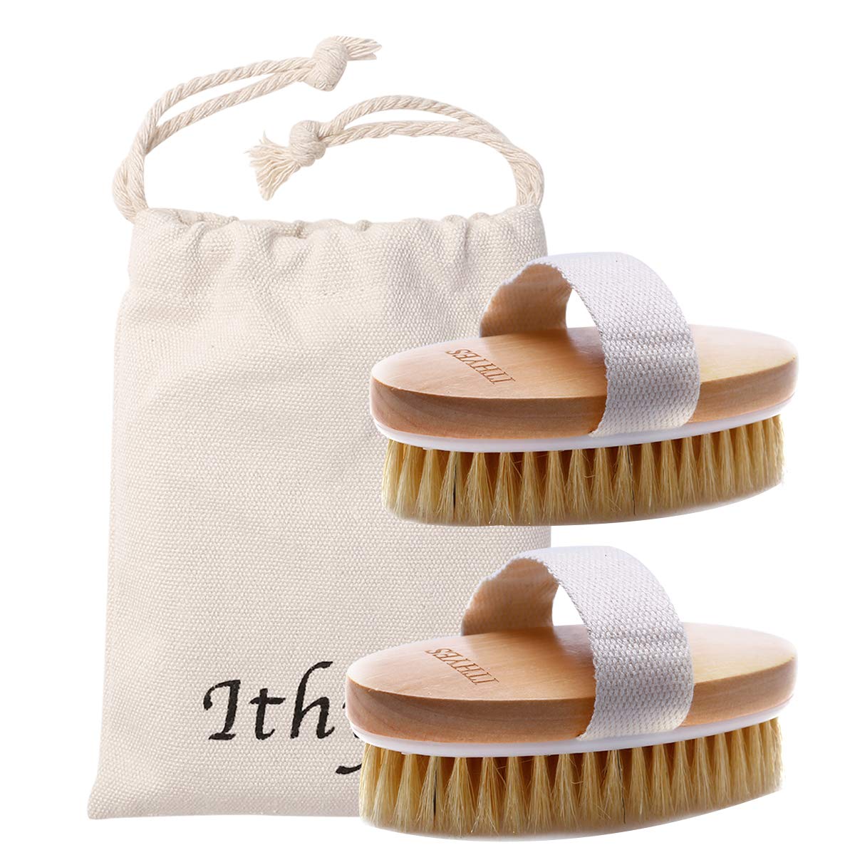 Ithyes 2Pcs Dry Brushing Body Brush Set, Natural Bristle Exfoliator For Skin & Lymphatic Health