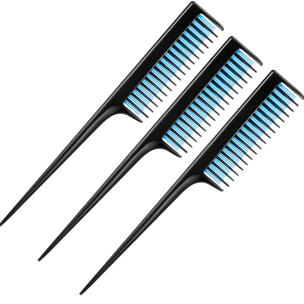 Leinuosen 3 Piece Rat Tail Comb Set - Teasing Combs for Volume & Evening Styling, Black/Blue