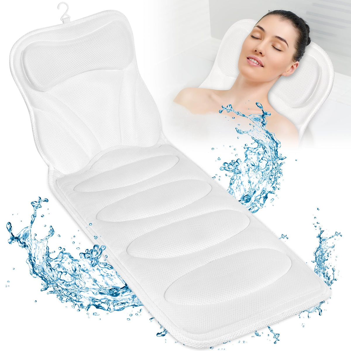 Moaoo Full Body Bath Pillow - Thick Bathtub Cushion For Neck & Back Support, White 51&quot;X17&quot;