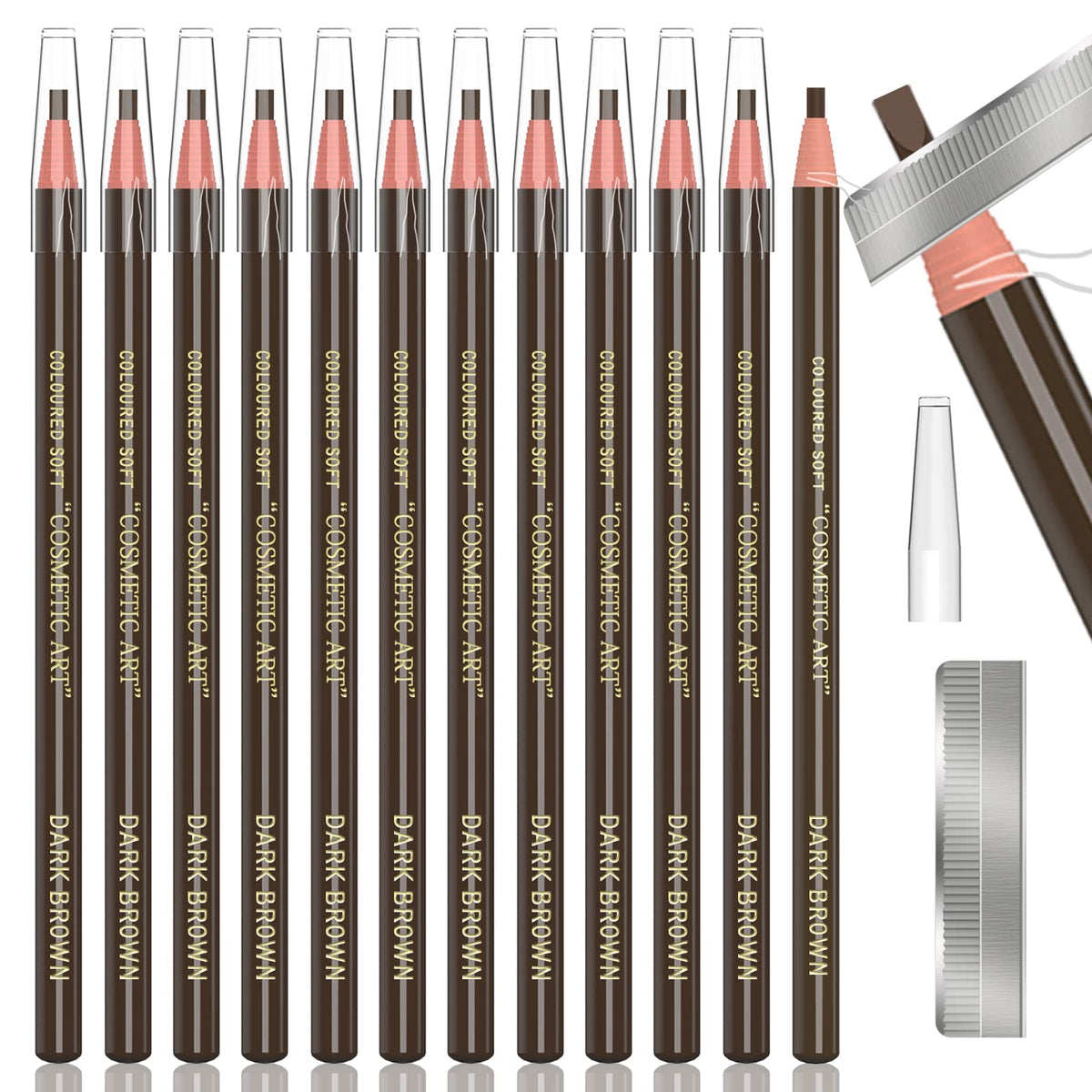 Kaiqikaixi 12-Piece Waterproof Dark Brown Eyebrow Pencil Tattoo Makeup Kit - Microblading Set