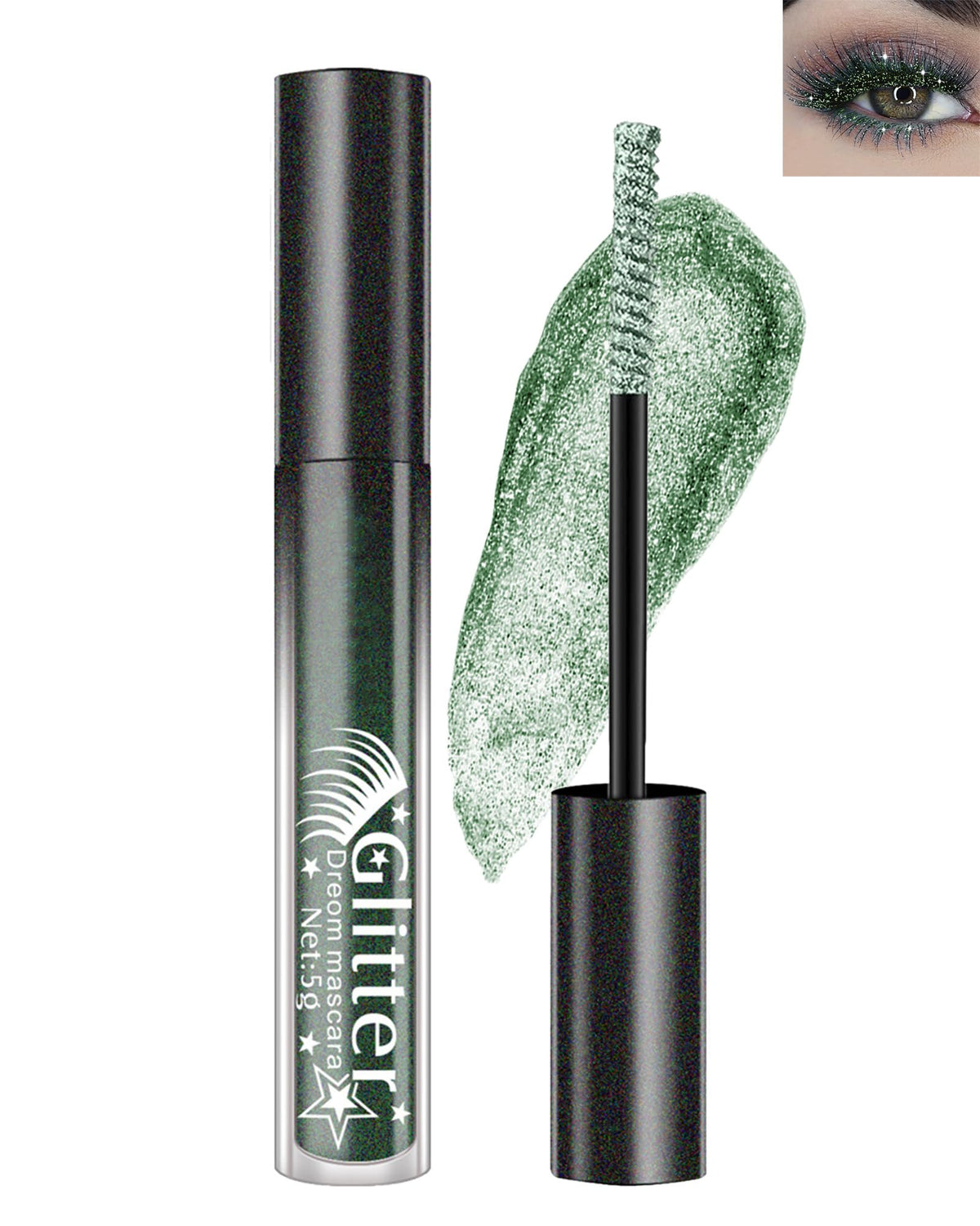 Lysdefeu Glitter Diamond Mascara - Green Waterproof Sparkly Tubing For Voluminous Curling Lashes