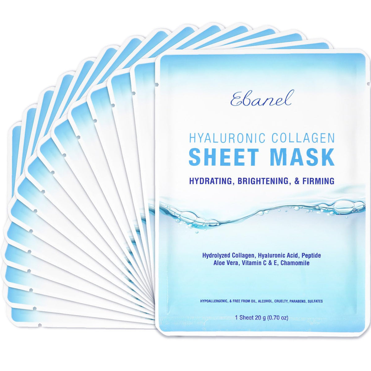 Ebanel 15 Pack Collagen Peptide Face Masks - Hydrating, Brightening, Anti-Aging, Spa Skincare