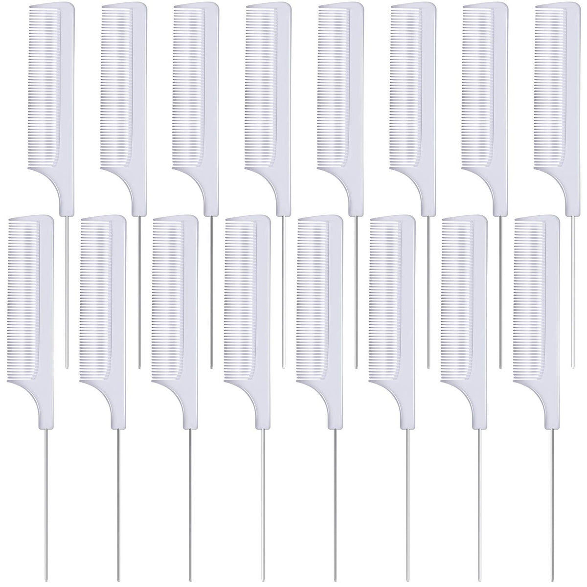 Boao 16 Pack Metal Rat Tail Combs - White Pintail Hair Styling Combs for Women & Girls