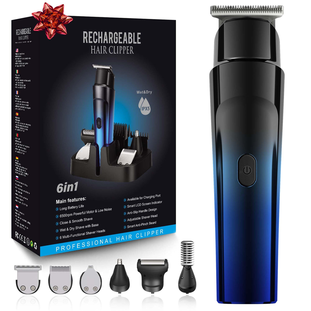 Vxtuyo 6-In-1 Waterproof Beard Trimmer Kit For Men - Rechargeable Mustache & Body Hair Grooming