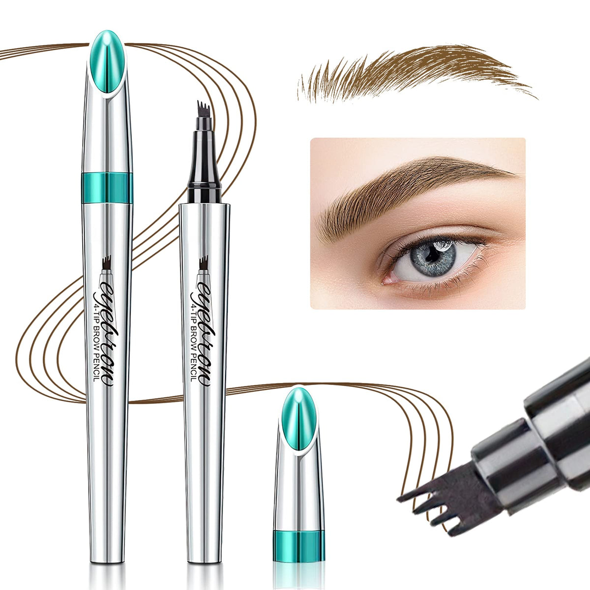 Oetuiow Eyebrow Pencil Microblading Pen - Long-Lasting Waterproof Light Brown 4-Point Brow Pen