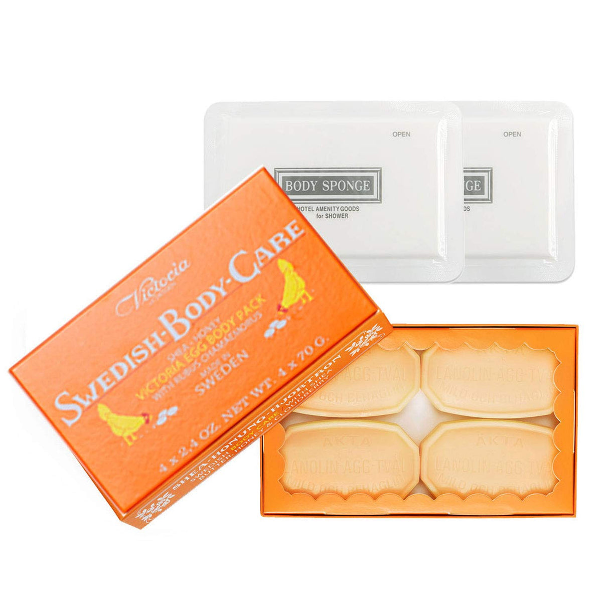 Toeah Shea Butter Soap Set With Honey & Cloudberry, 4 Ct + 2 Ct Shower Sponge By Victoria Soaps