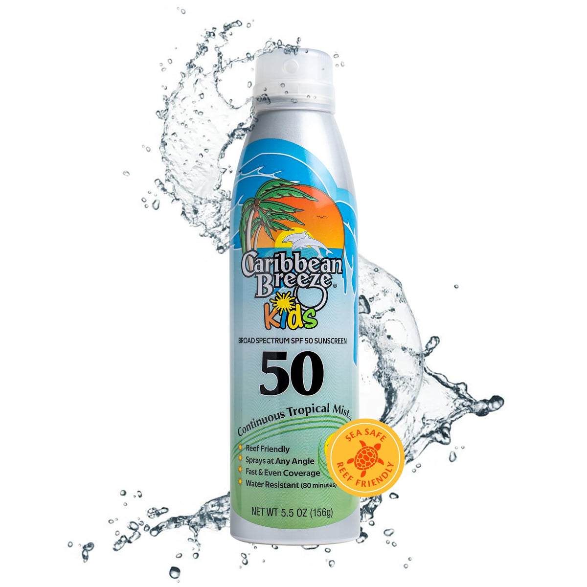 Caribbean Breeze Spf 50 Sunscreen Spray For Kids, Reef Safe, Water Resistant, 5.5 Ounce