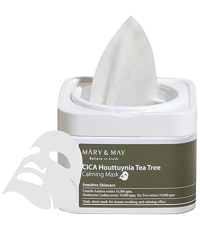 Mary&May Cica Houttuynia Tea Tree Calming Mask - Hypoallergenic, 30 Sheets, Korean Skincare