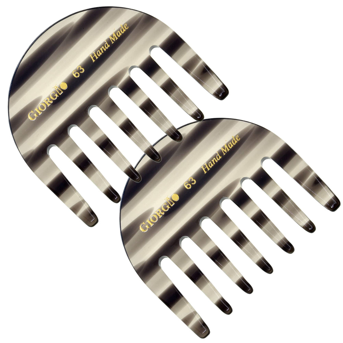 Giorgio G63 Graphite Detangling Comb - 2 Pack, Wide Teeth For Thick Curly Hair, Handmade Wood