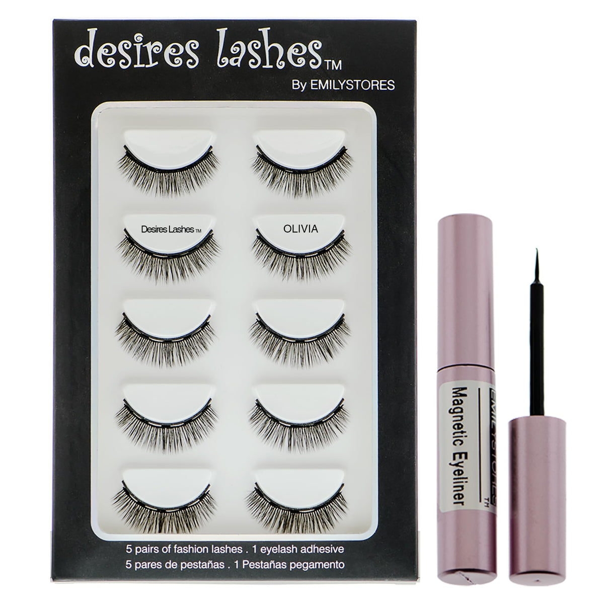 Desires Lashes Magnetic Eyelashes 3D Natural Faux Lashes 5 Pairs - Olivia, Black