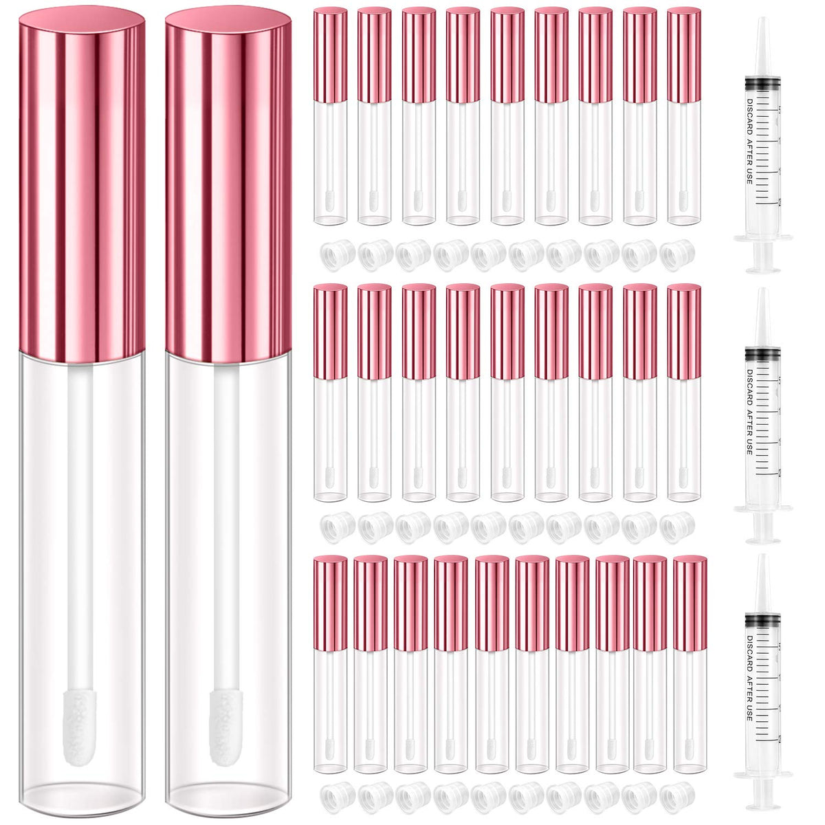 Kpx 30 Pcs Pink Lip Gloss Tube Containers 10Ml Refillable Diy Lip Balm Bottles With Rubber Insert