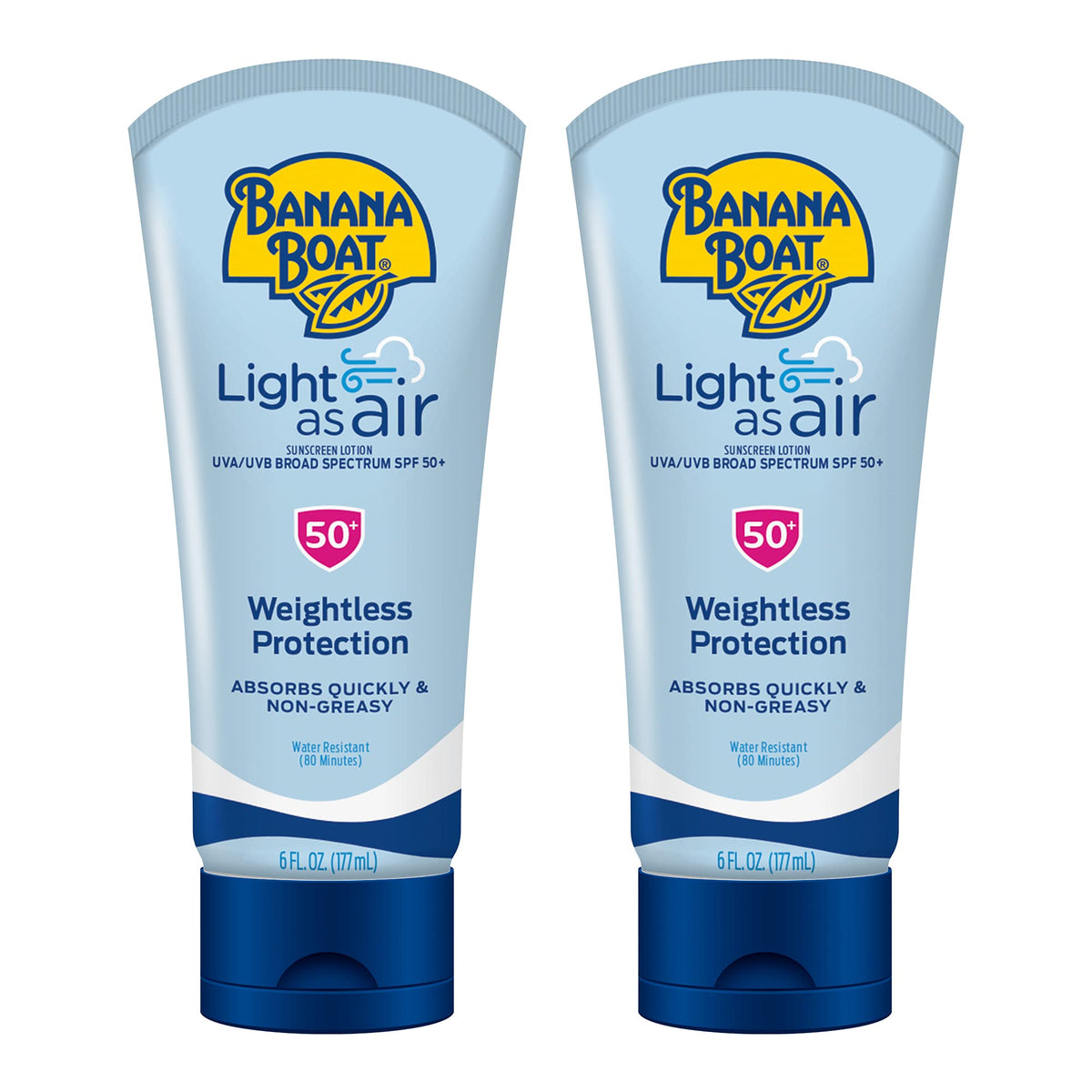 Banana Boat Light As Air Sunscreen Lotion Spf 50 Twin Pack - Non-Greasy, Oxybenzone Free, 12