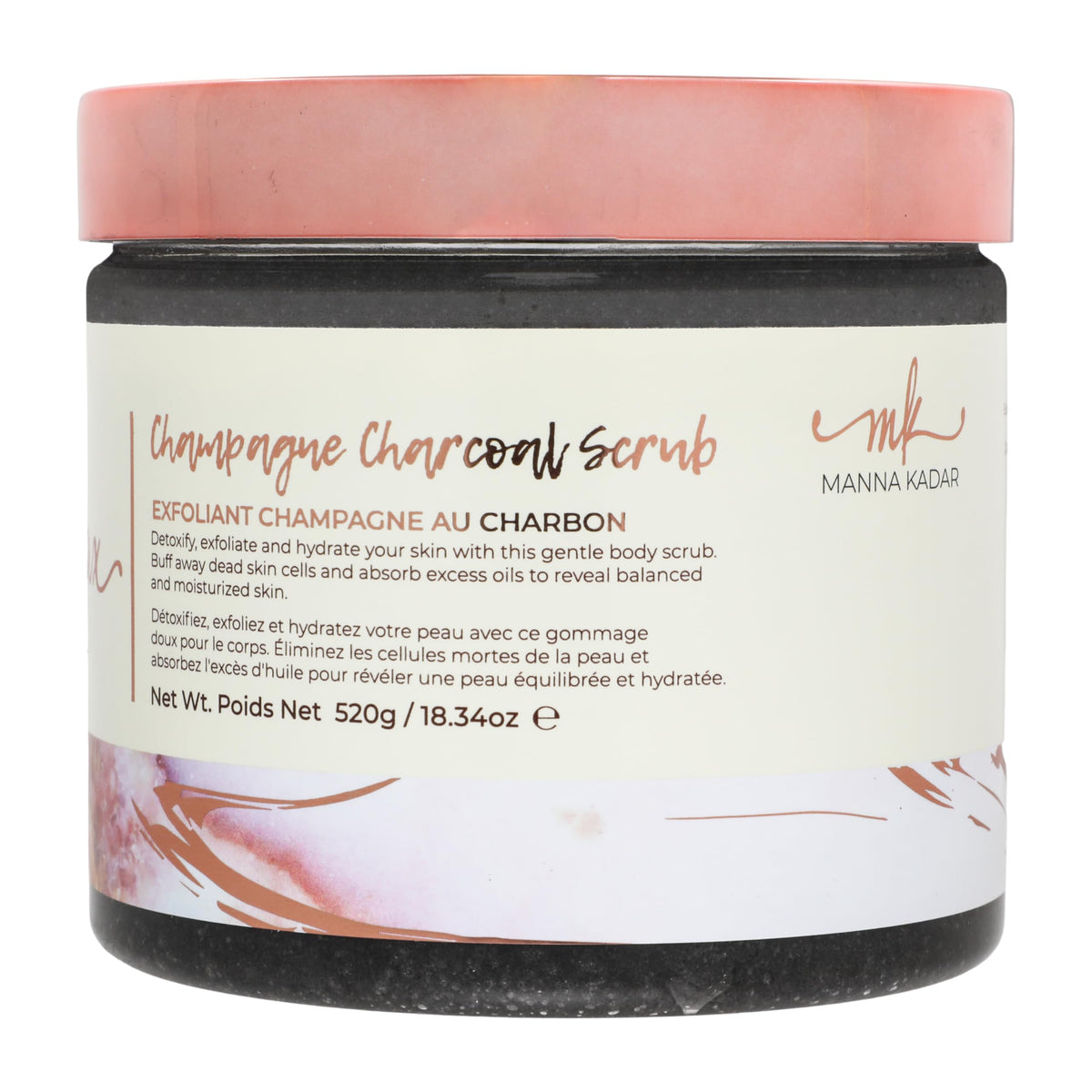 Manna Kadar Champagne Charcoal Scrub 18.34 Oz - Detoxifying Exfoliant For Hydrated Skin