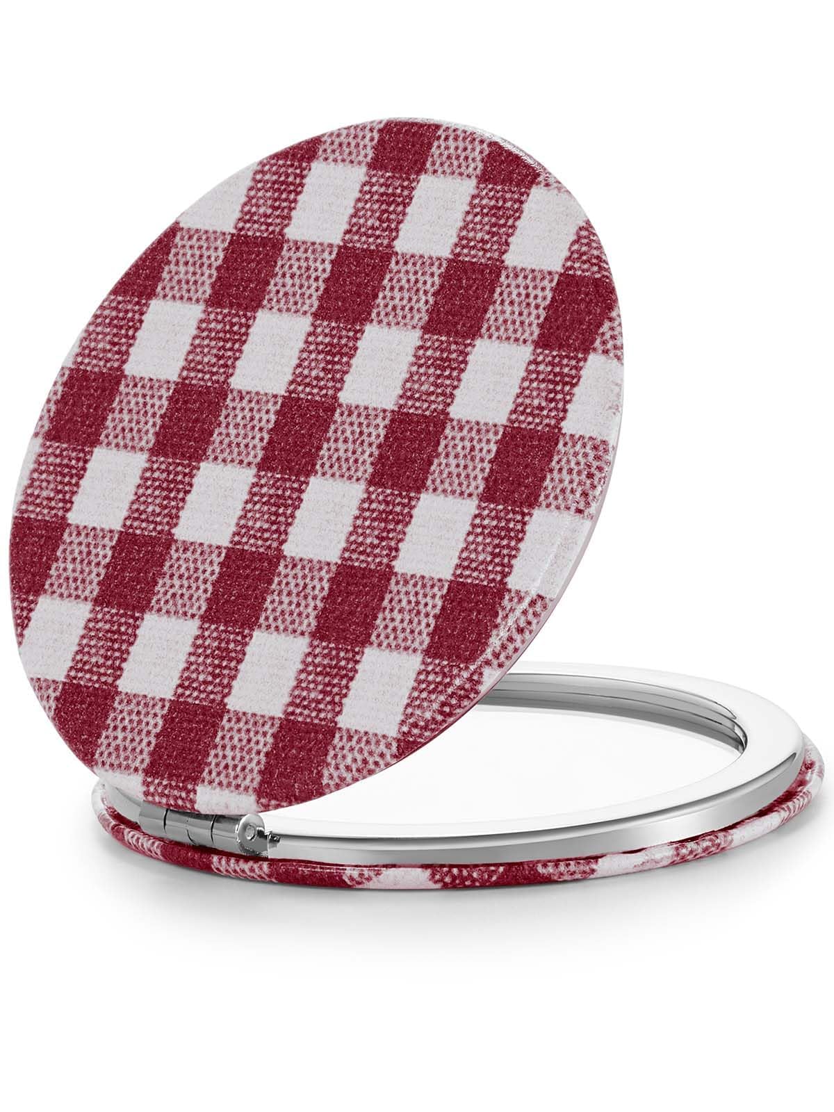 Omiro Compact Magnifying Mirror 1X/10X, Red Plaid Pocket Mirror With Pu Leather Case