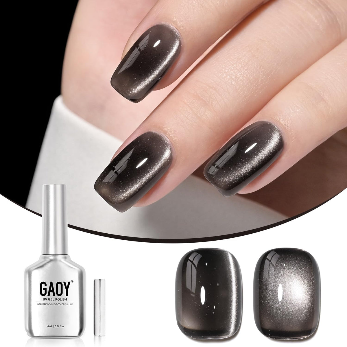 Gaoy Black Pearls Jelly Cat Eye Gel Nail Polish, 16Ml Holographic Reflective Uv Gel