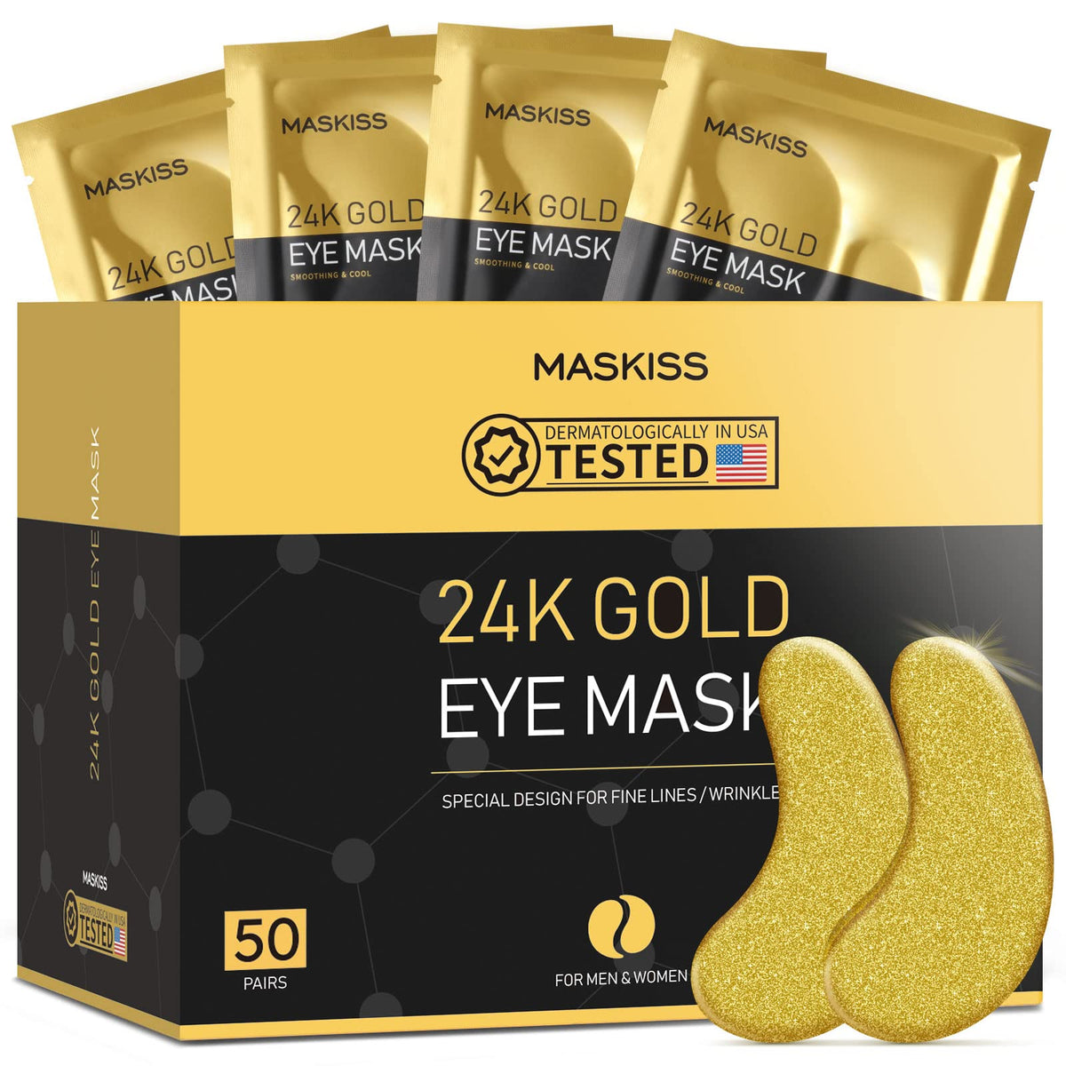 Maskiss 24K Gold Under Eye Patches - 50 Pairs, Collagen Eye Masks for Dark Circles & Puffiness