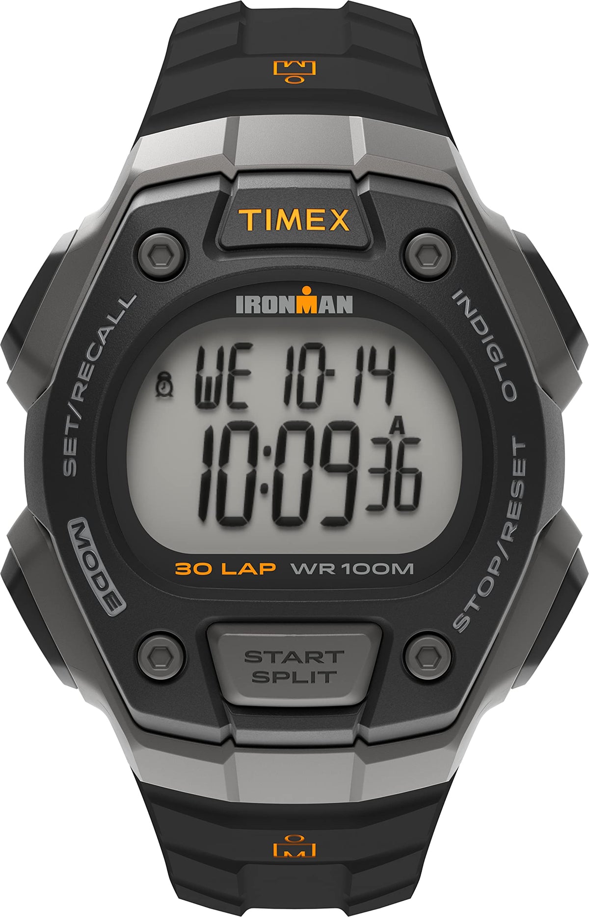 Timex Ironman Triathlon Classic 30 Watch, 38Mm Gray/Black, Orange Accents, Resin Strap