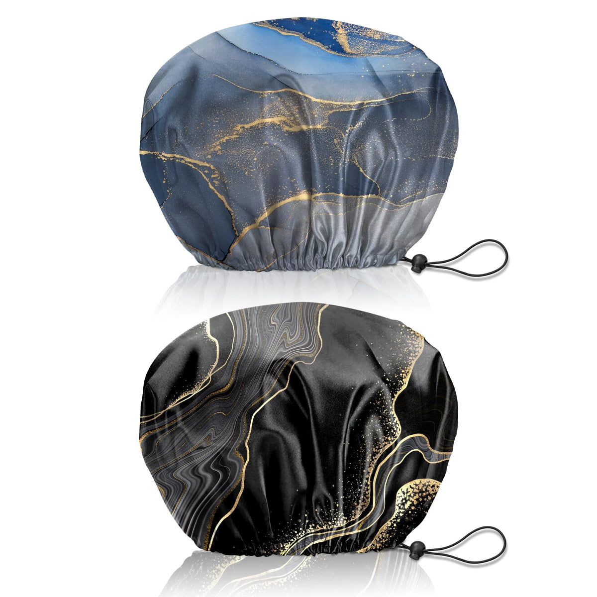 Bhahb Reusable Waterproof Shower Cap 2 Pcs - Adjustable Double Layer Hair Bath Caps, Marble