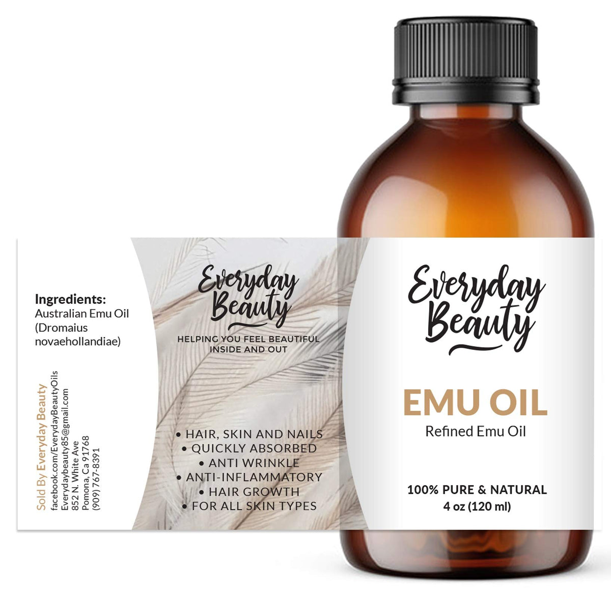 Everyday Beauty Pure Australian Emu Oil - 6X Refined Hydration For Skin & Hair, 4 Oz