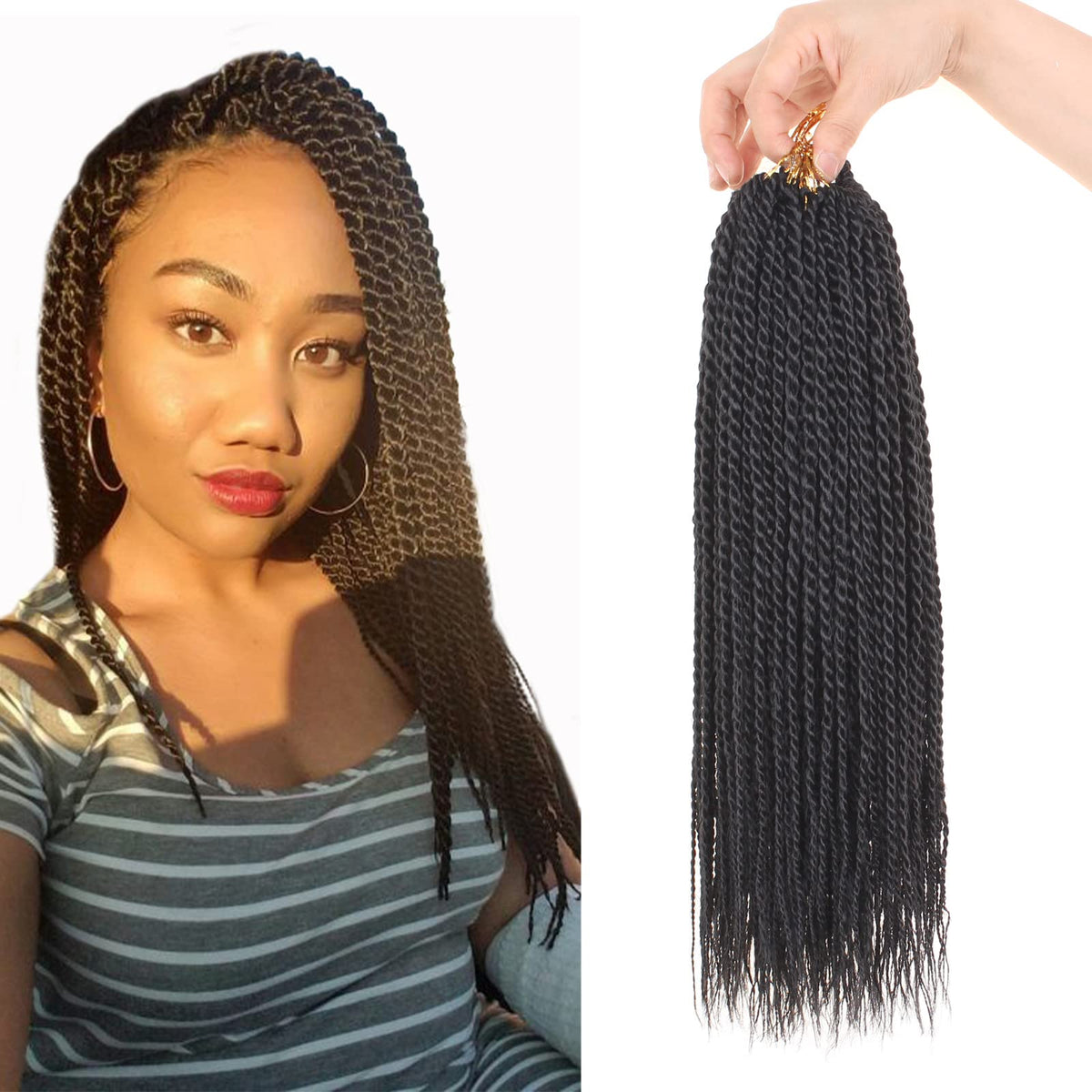 Zrq Senegalese Twist Crochet Hair - 14 Inch, 8 Packs, 25 Strands/Pack, 1B For Bra