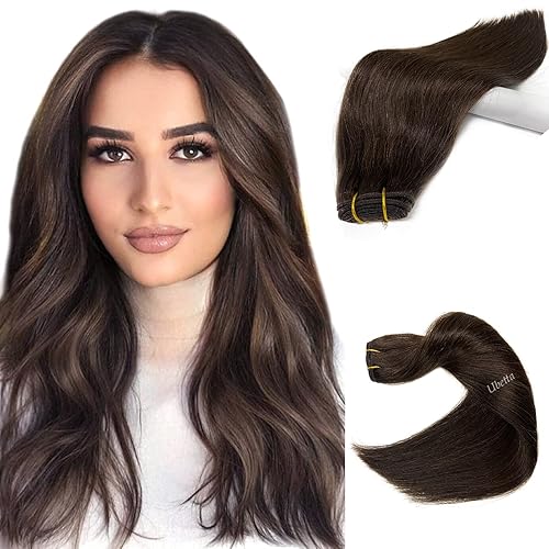 Ubetta Dark Brown Human Hair Sew in Weft Extensions, 100G 18 Inch Remy Hair Bundles