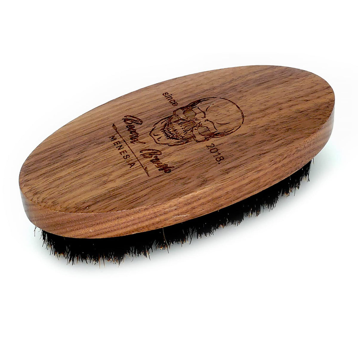 Menesia Boar Bristle Beard Brush - Small Black Walnut Wood, Pocket Travel Mustache Brush