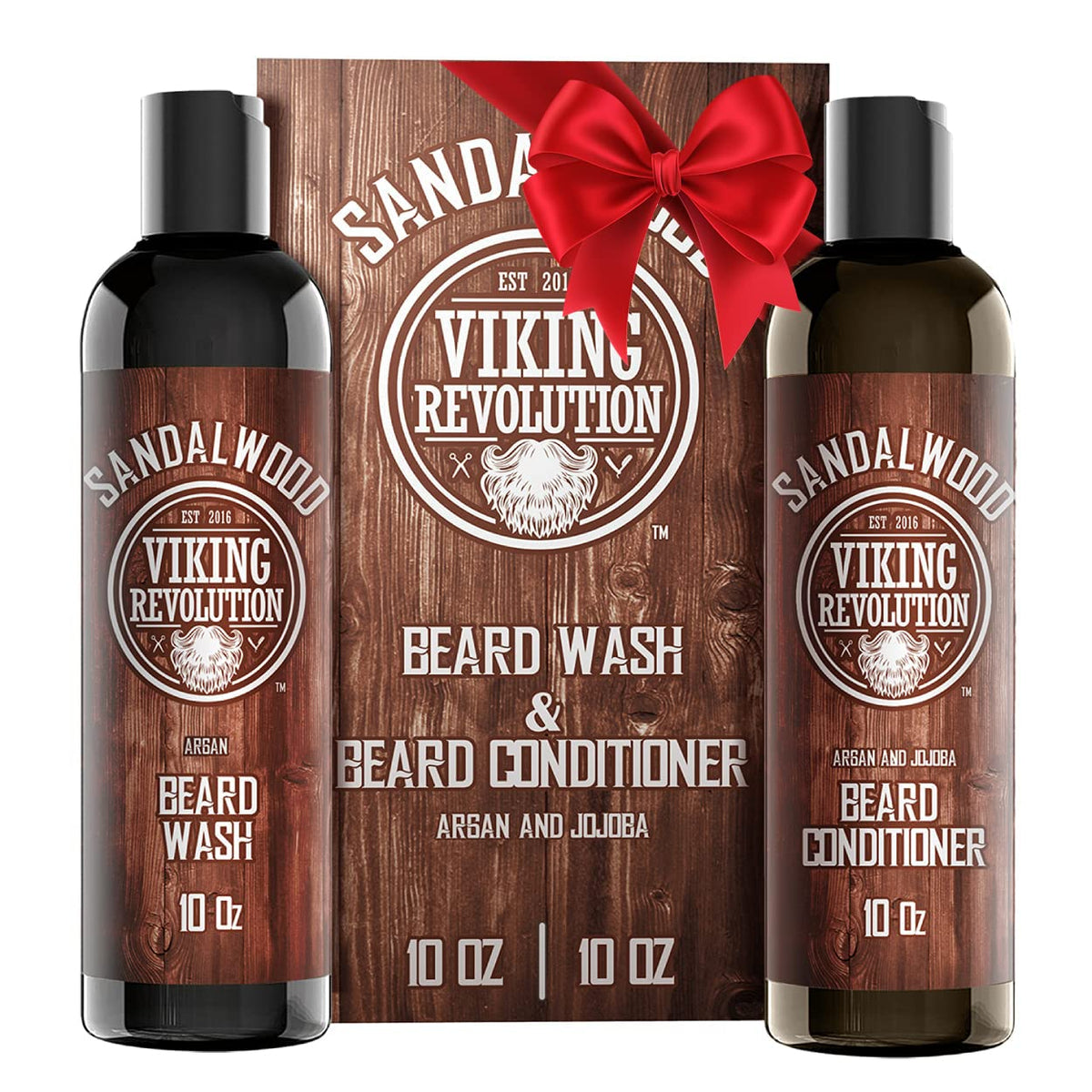 Viking Revolution Beard Wash & Conditioner Set - Argan & Jojoba Oils, Sandalwood Scent, 10Oz