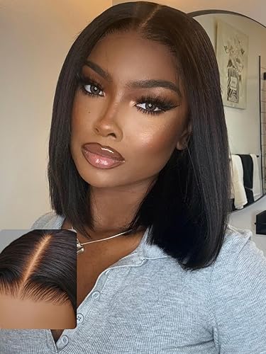 UNICE 14&quot; Yaki Straight Bob Wig - Glueless Lace Front, Pre Plucked, Human Hair, 150% Density