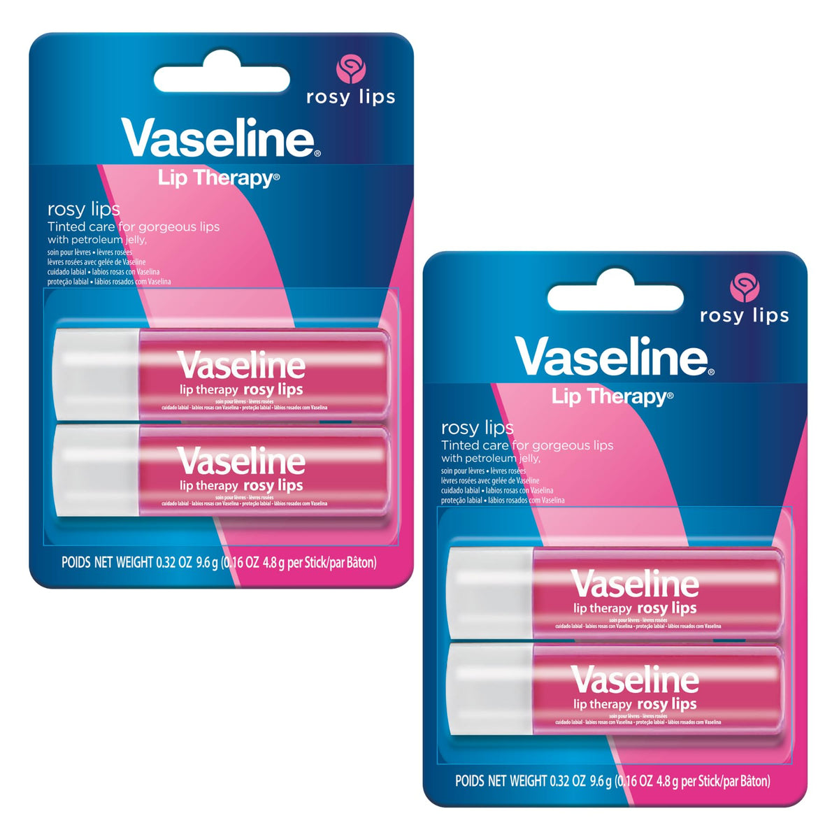 Vaseline Lip Therapy Rosy Balm, 4 Count - Fast-Acting Relief For Chapped & Cracked Lips