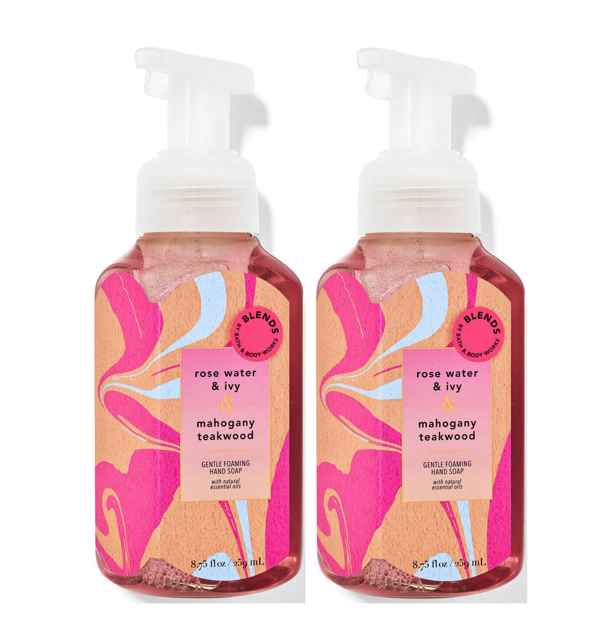 Bath & Body Works Foaming Hand Soap 8.75 Oz 2-Pack - Rose Water & Ivy, Mahogany Teakwood