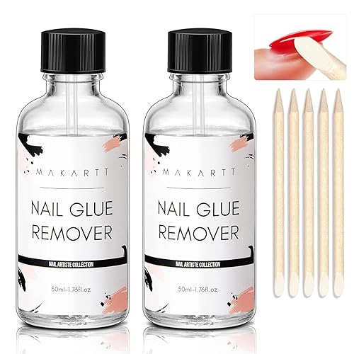 Makartt Nail Glue Remover Set - 2X50Ml Debonder, 5 Wooden Sticks, Nail Art Supplies