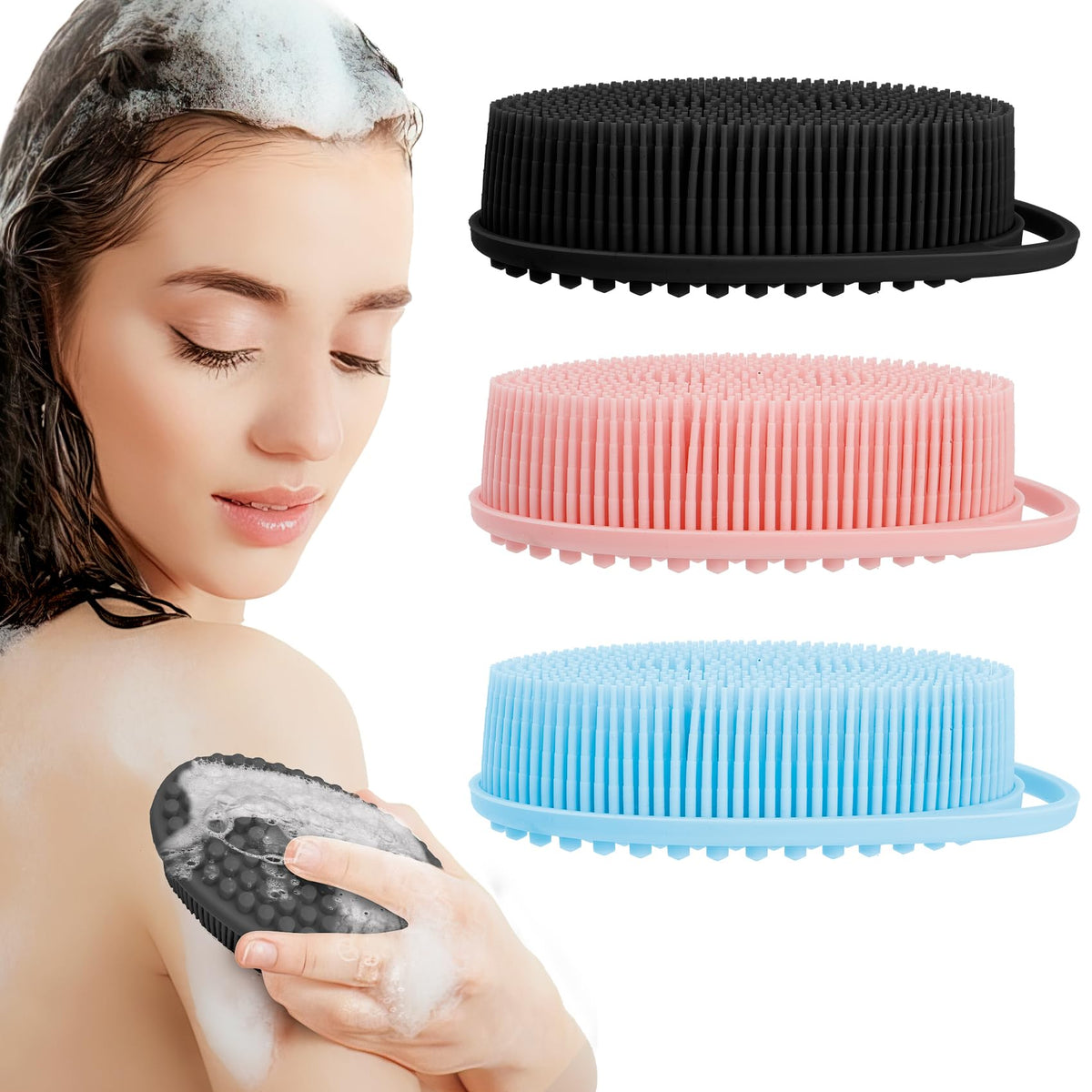 Slergut 3 Pack Silicone Body Scrubber - Soft Exfoliating Bath Brush For Men & Women