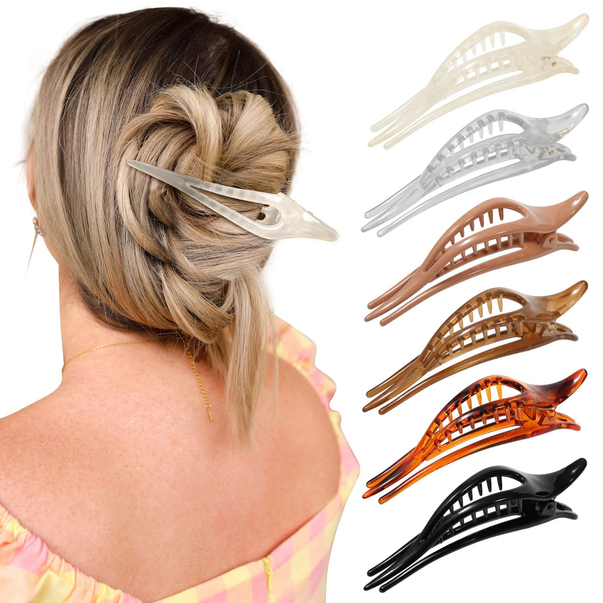 Awaytr French Concord Hair Clips - 6Pcs Curved No Slip Claw Clips For Women & Girls