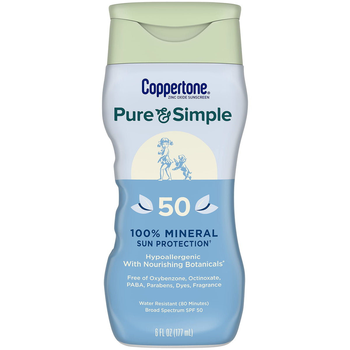 Coppertone Pure And Simple Sunscreen Lotion Spf 50, 6 Oz, Broad Spectrum Zinc Oxide Protection